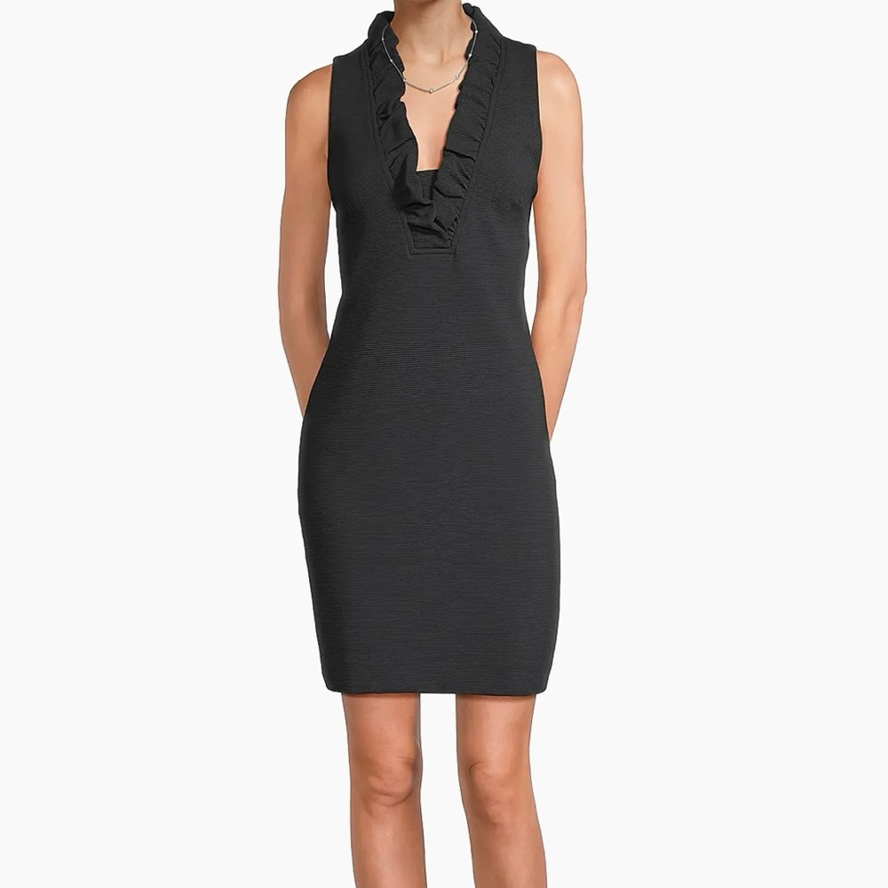 NWT Lilly Pulitzer Tisbury Ruffled Stripe Knit Shift Minidress In Onyx Women’s S